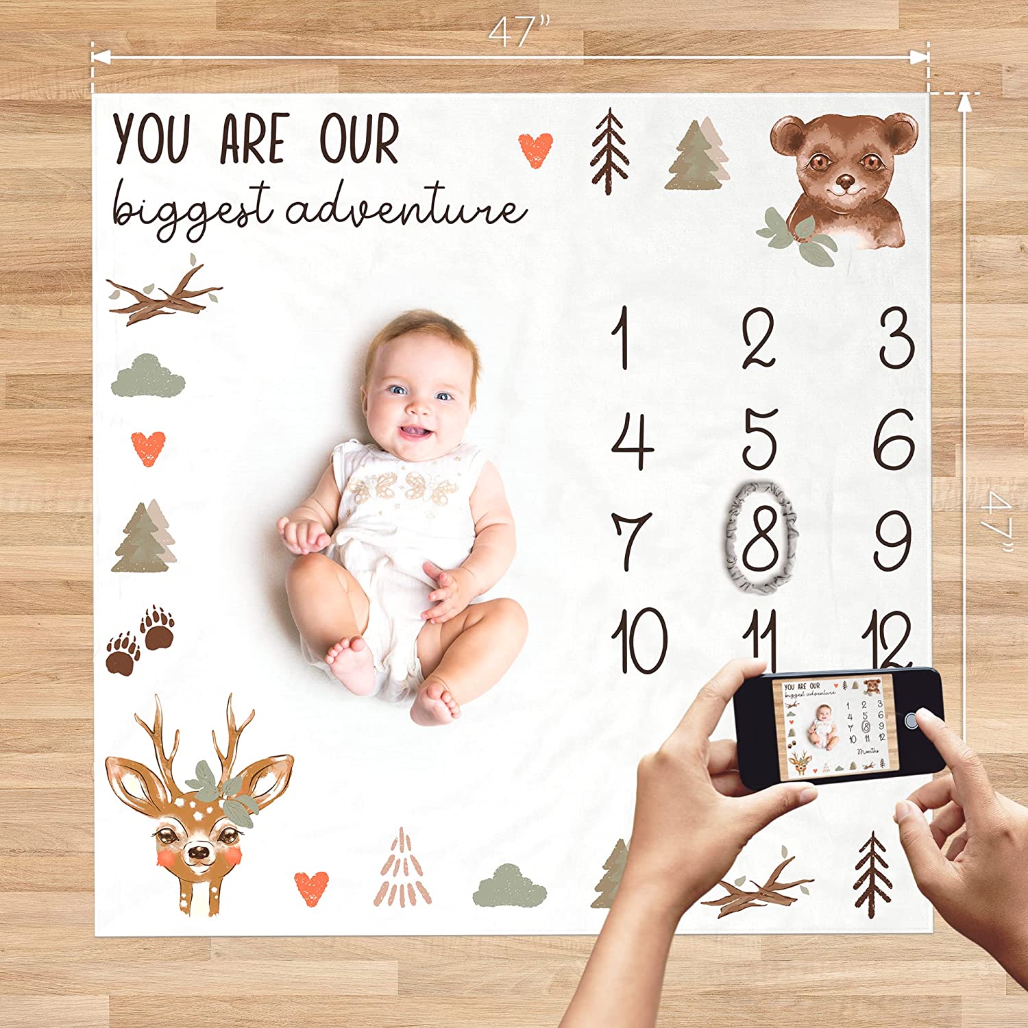 ZICOTO Modern Baby Milestone Blanket - Beautiful Woodland Friends Design for Personalized Monthly Baby Pictures - Cherish Your Adorable Babys Boy Or Girl Milestones Forever - Image 7